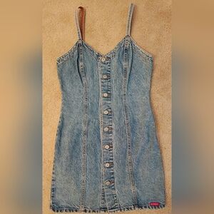 1990s BONGO Denim Button Front Mini Dress.